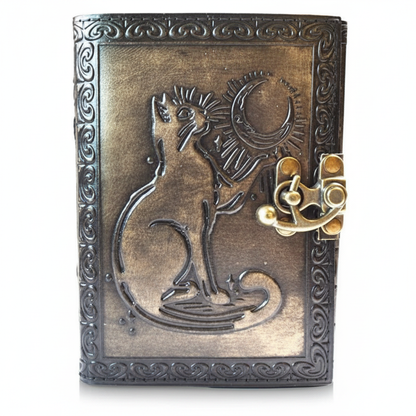 Cat and Moon Leather Journal with Latch