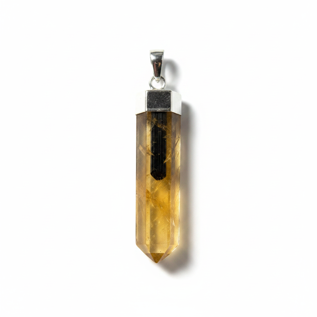 Golden Qtz w tourmaline pendant