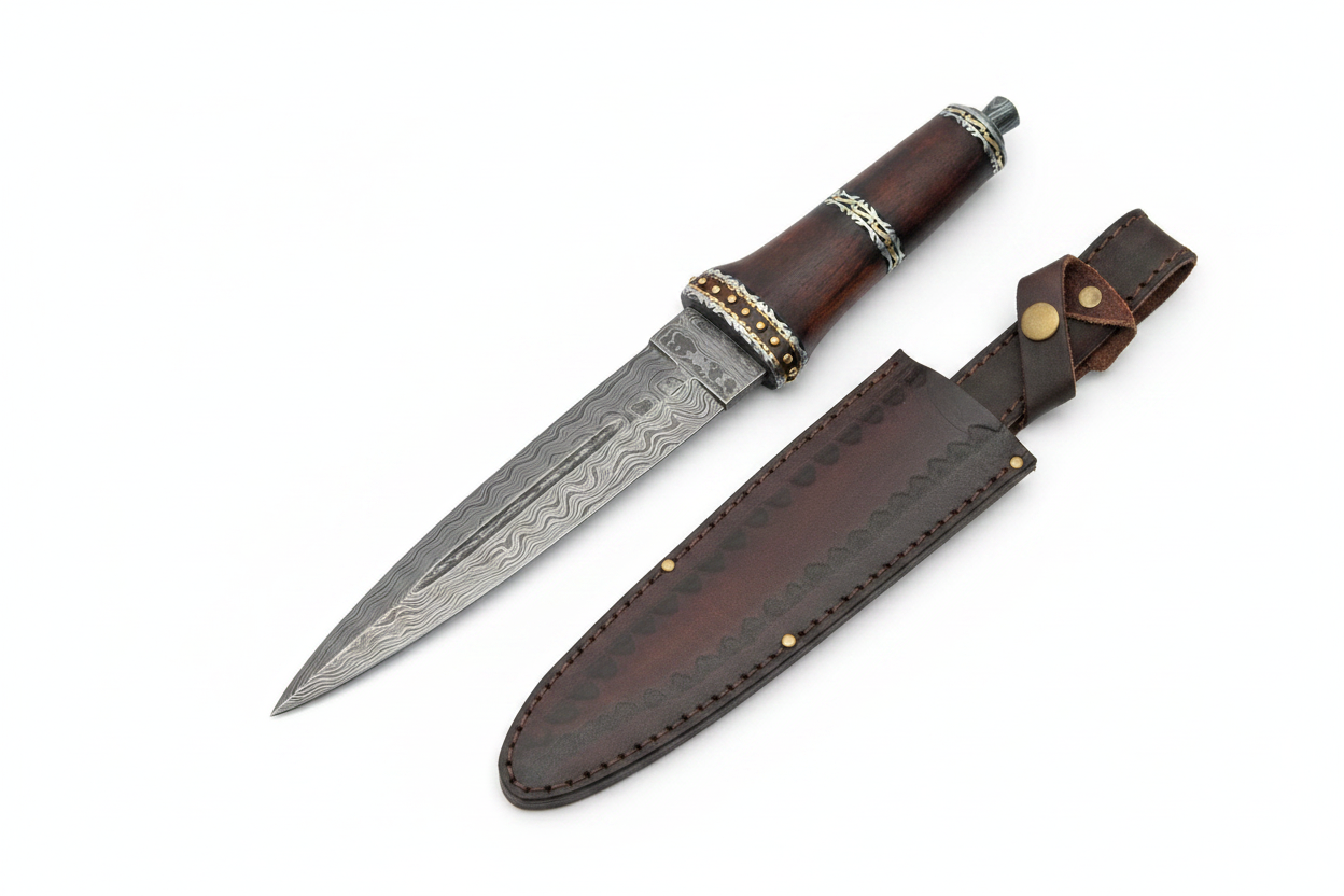 Damascus Athame, 13¾", Dirk Wod Ritual Dagger, detail view