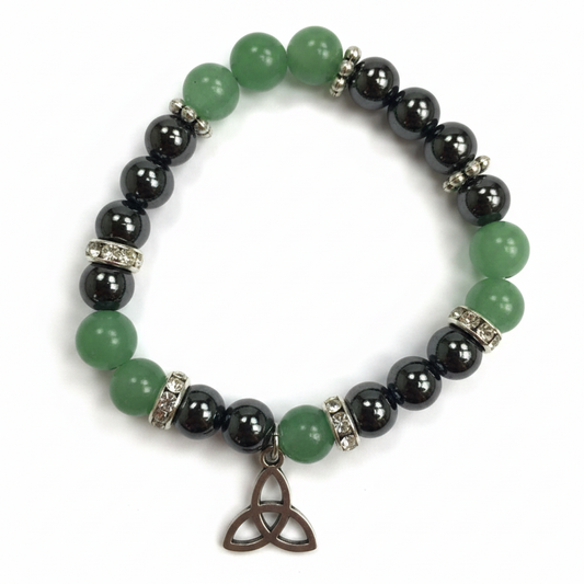 Green Aventurine Hematite Triquetra Bracelet, 8mm