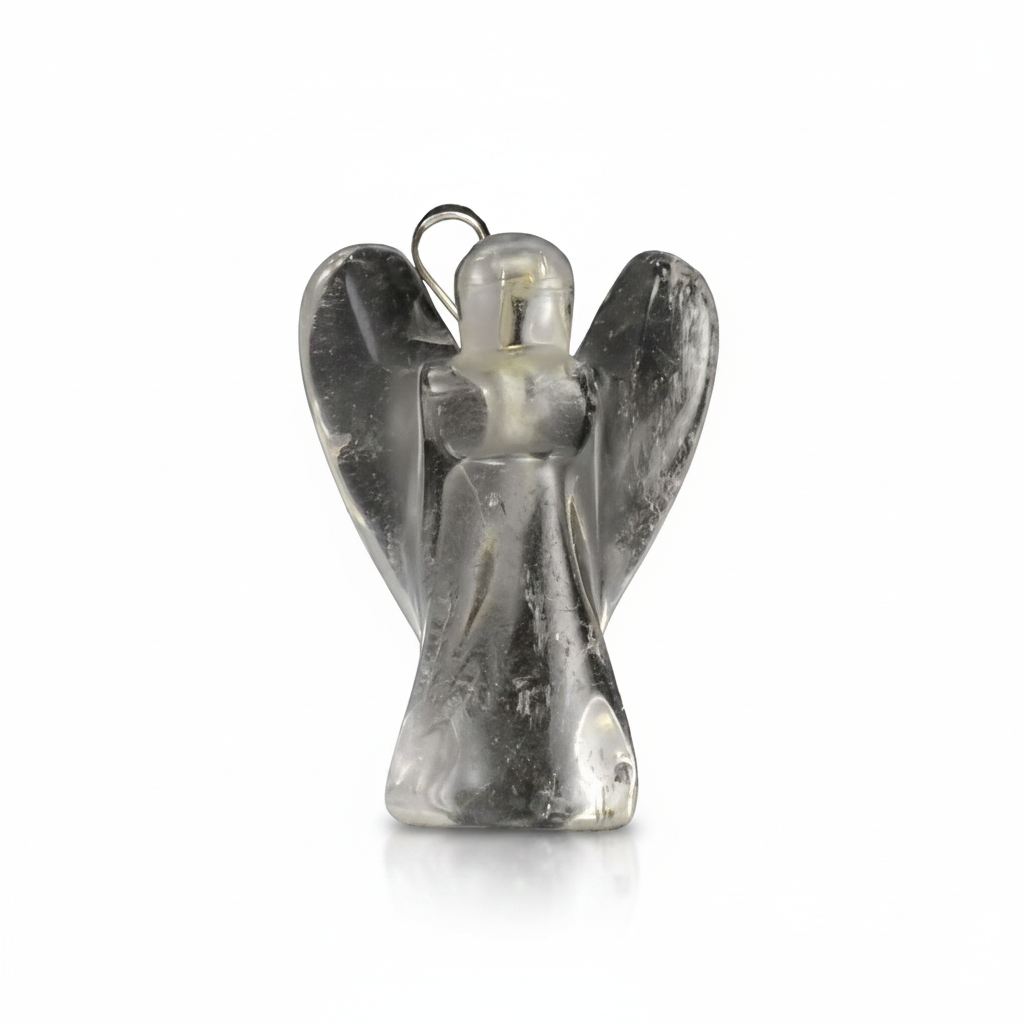 Clear Quartz Angel Pendant, Carved Stone, 1 1/4 Inch
