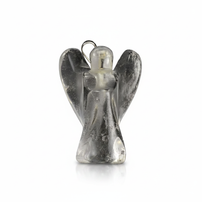 Clear Quartz Angel Pendant, Carved Stone, 1 1/4 Inch