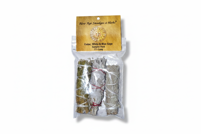 Cedar, White and Blue Sage Smudge Stick, Set of 3, 4 Inches