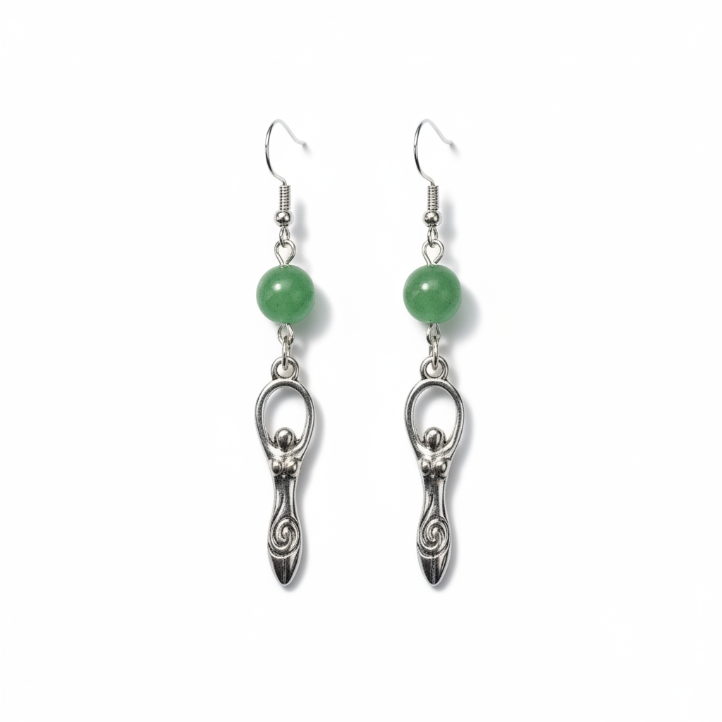 Green Aventurine Goddess earrings, alternate view