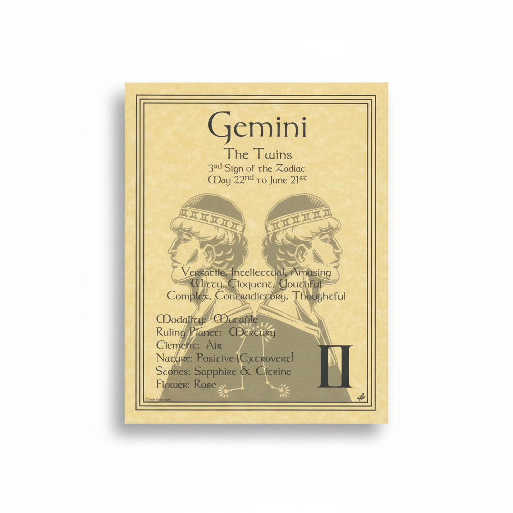 Gemini Zodiac Poster, 8.5" x 11"