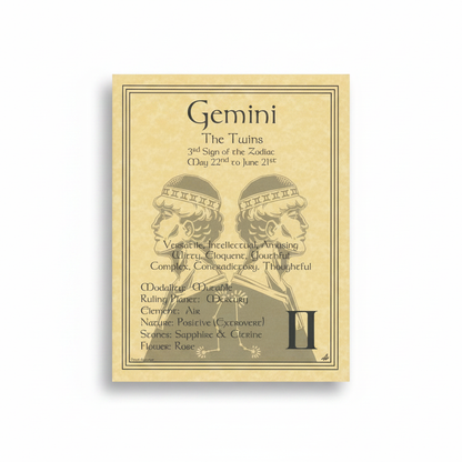 Gemini Zodiac Poster, 8.5" x 11"