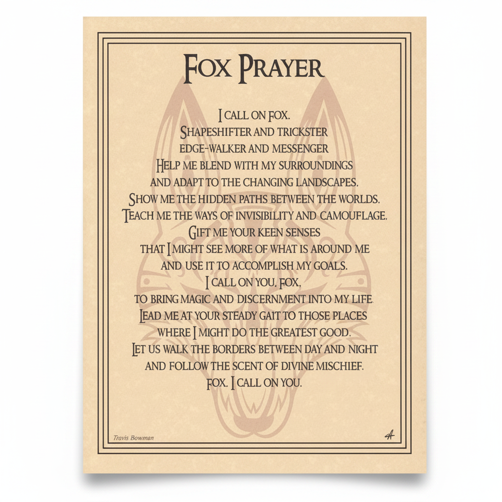 Fox Prayer Poster, 8.5" x 11"