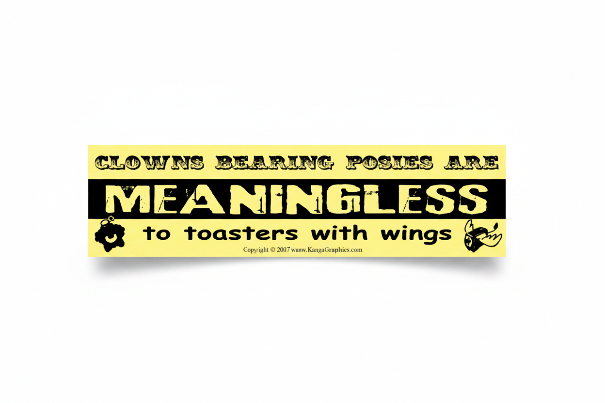 Clowns Bearing Posies Are Meaningless to Toasters with Wings Bumper Sticker