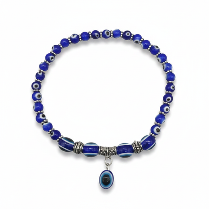 Evil Eye Anklet, Blue Beaded, detail view