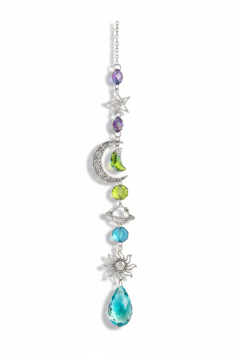 Celestial Crescent Suncatcher with Planets, 17 Inch