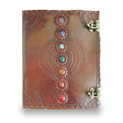 Chakra Stones Leather Journal with Latch, 10" x 13"