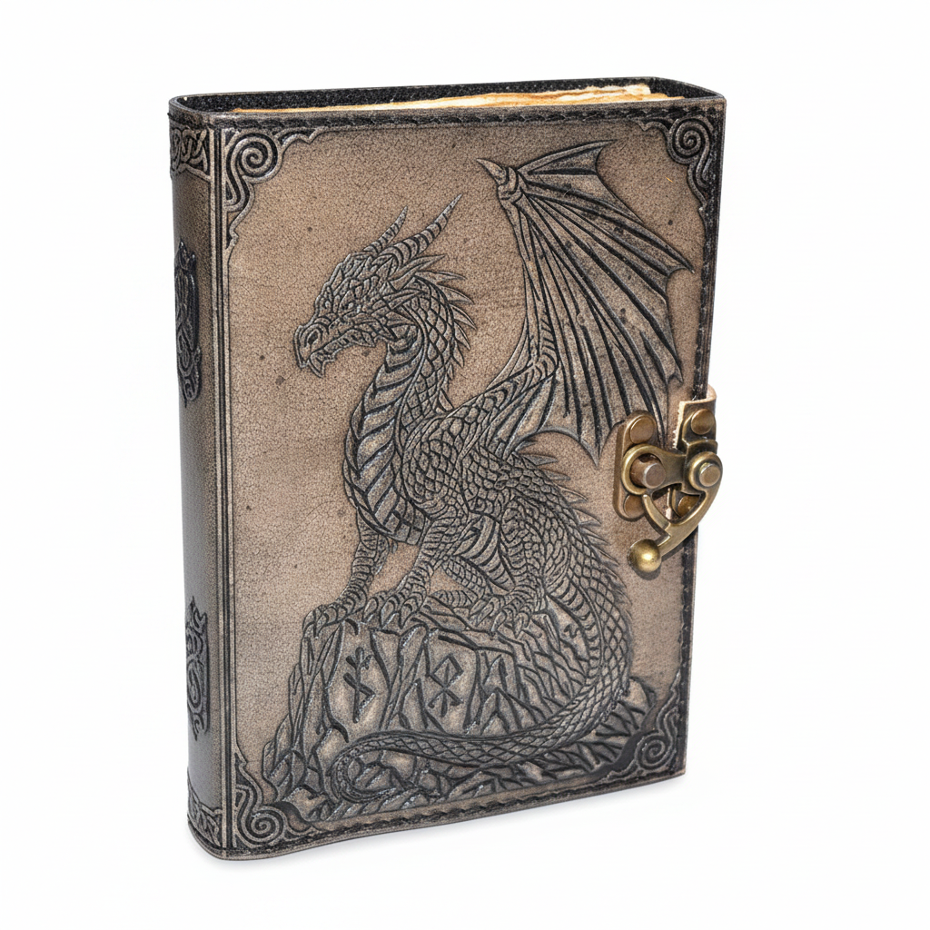 Dragon on Rock Leather Journal with Latch, alternate view