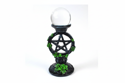 Clear Gazing Ball with Pentagram Stand, 50mm, 7 Inch Tall