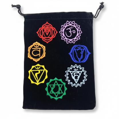 Black Embroidered Chakra Pouches, Set of 10, 5 x 7 Inches