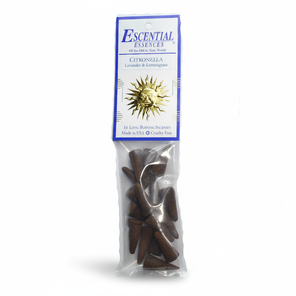 Citronella Lavender Lemongrass Incense Cones by Escential Essences, 16 Long Burning Cones