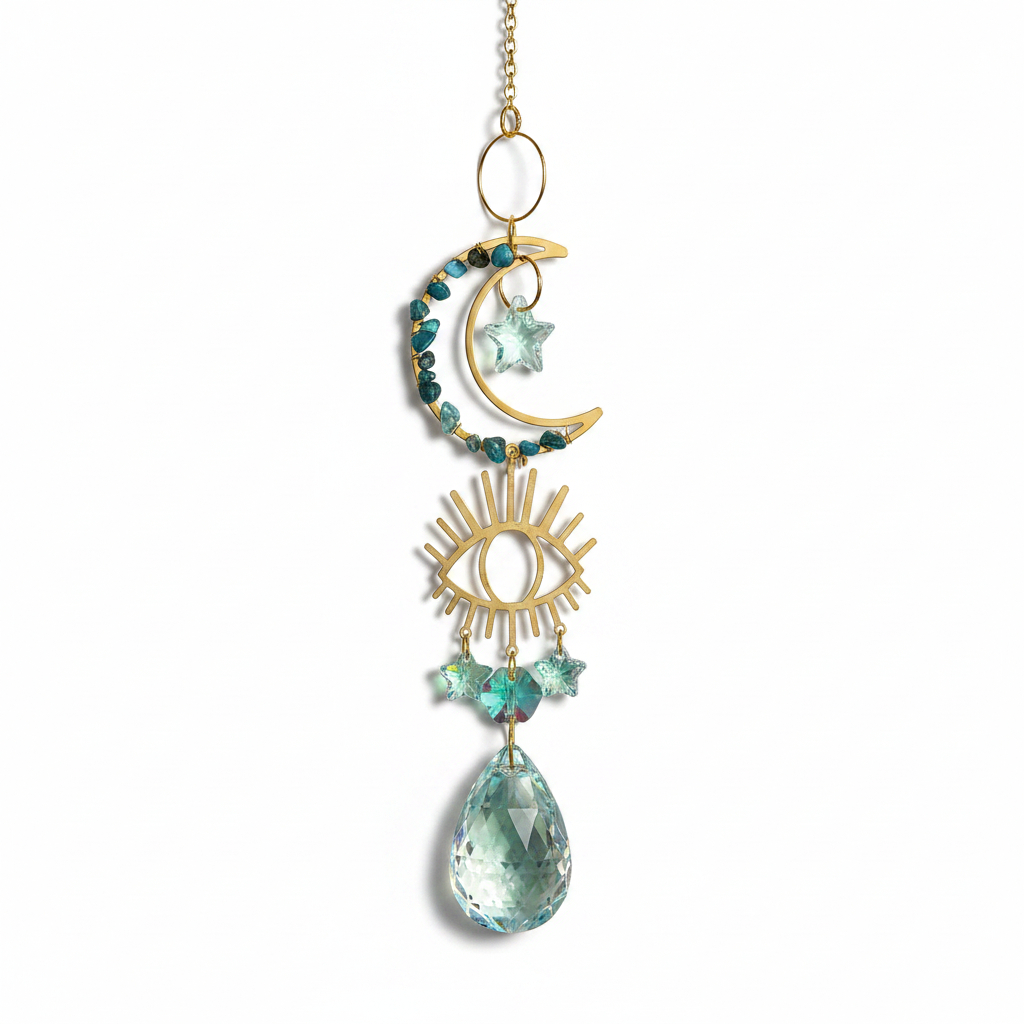 Evil Eye Crescent Sun Catcher, 16 Inches