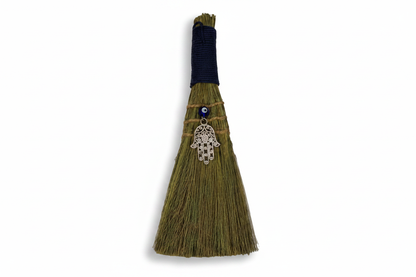 Evil Eye and Fatima Hand Broom, 9 Inch, shown in use