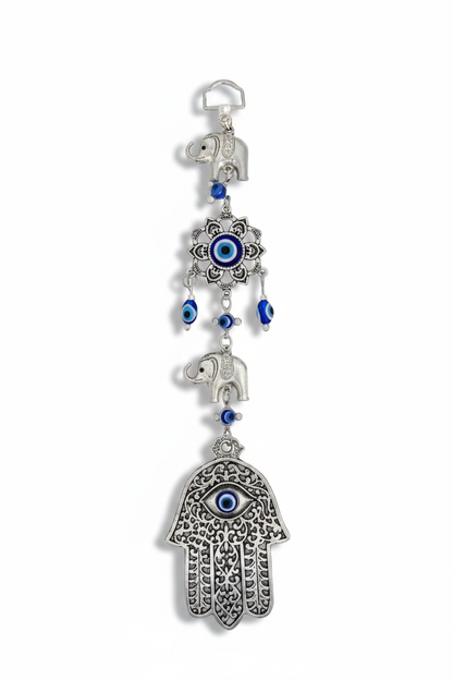 Evil Eye with Hamsa Hand and Elephants, 10 Inches