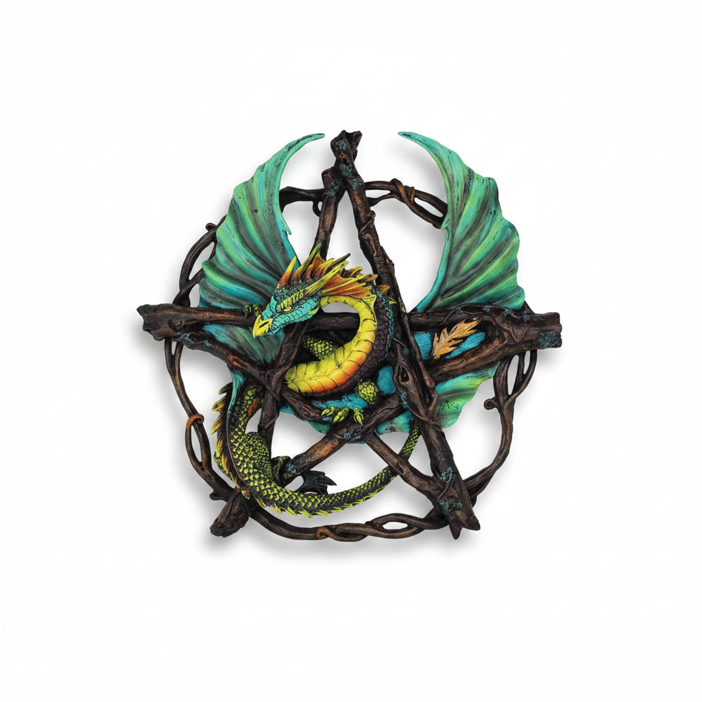 Forest Pentagram Dragon Wall Plaque 13"