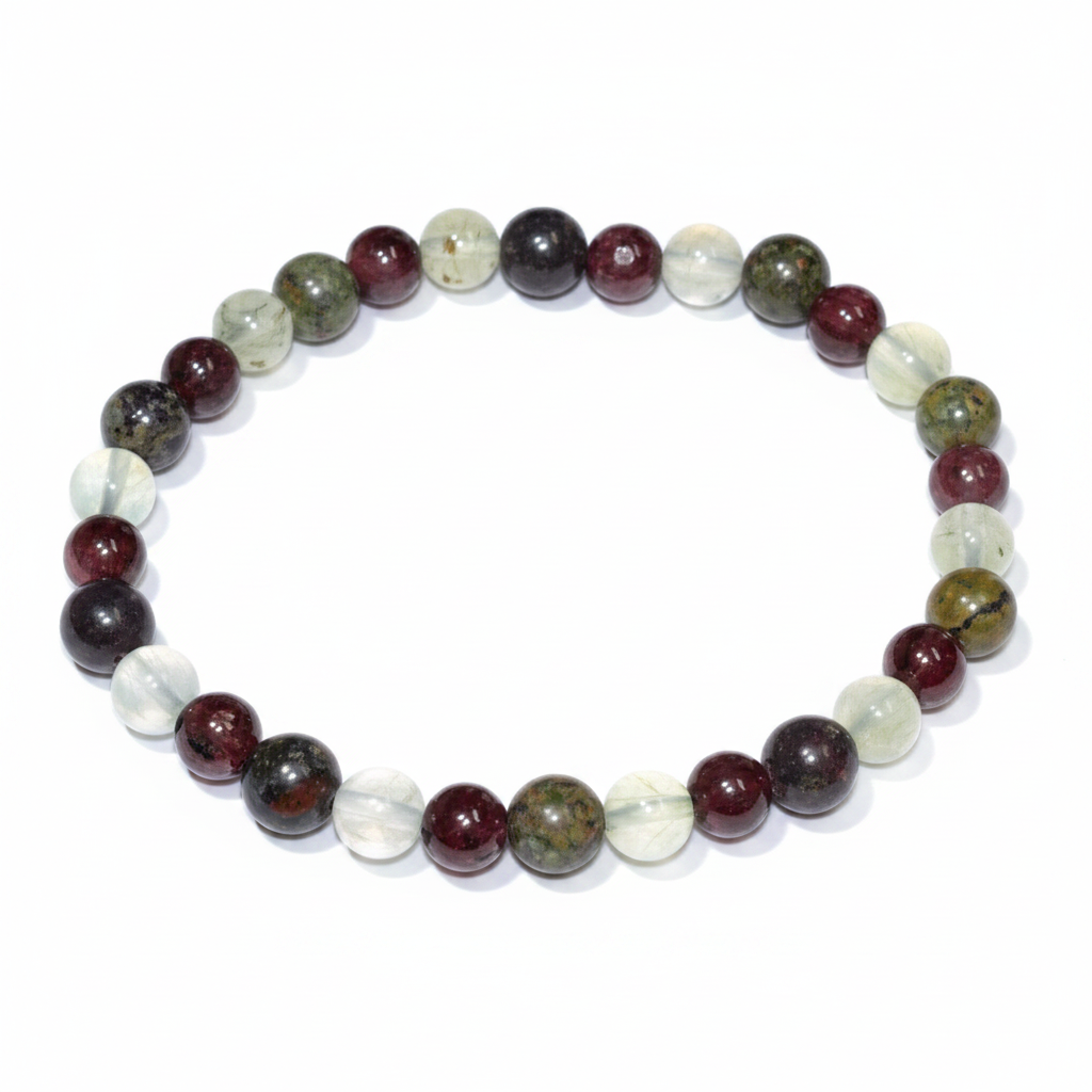 Dragon Blood Jasper, Garnet and Prehnite Bracelet, 6mm