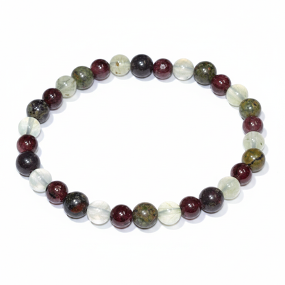 Dragon Blood Jasper, Garnet and Prehnite Bracelet, 6mm