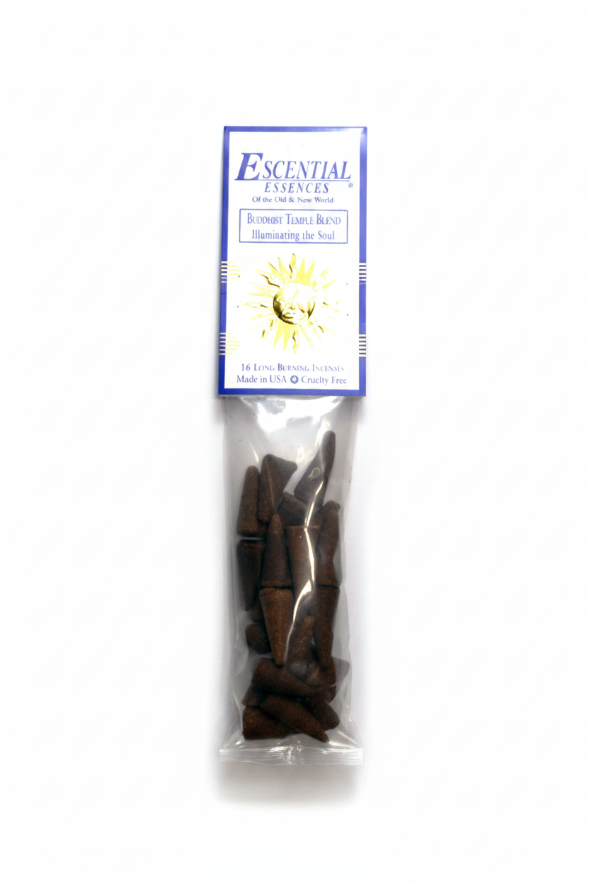 Buddhist Temple Blend Incense Cones For Meditation by Escential Essences, 16 Cones