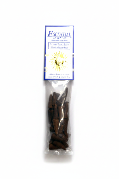 Buddhist Temple Blend Incense Cones For Meditation by Escential Essences, 16 Cones