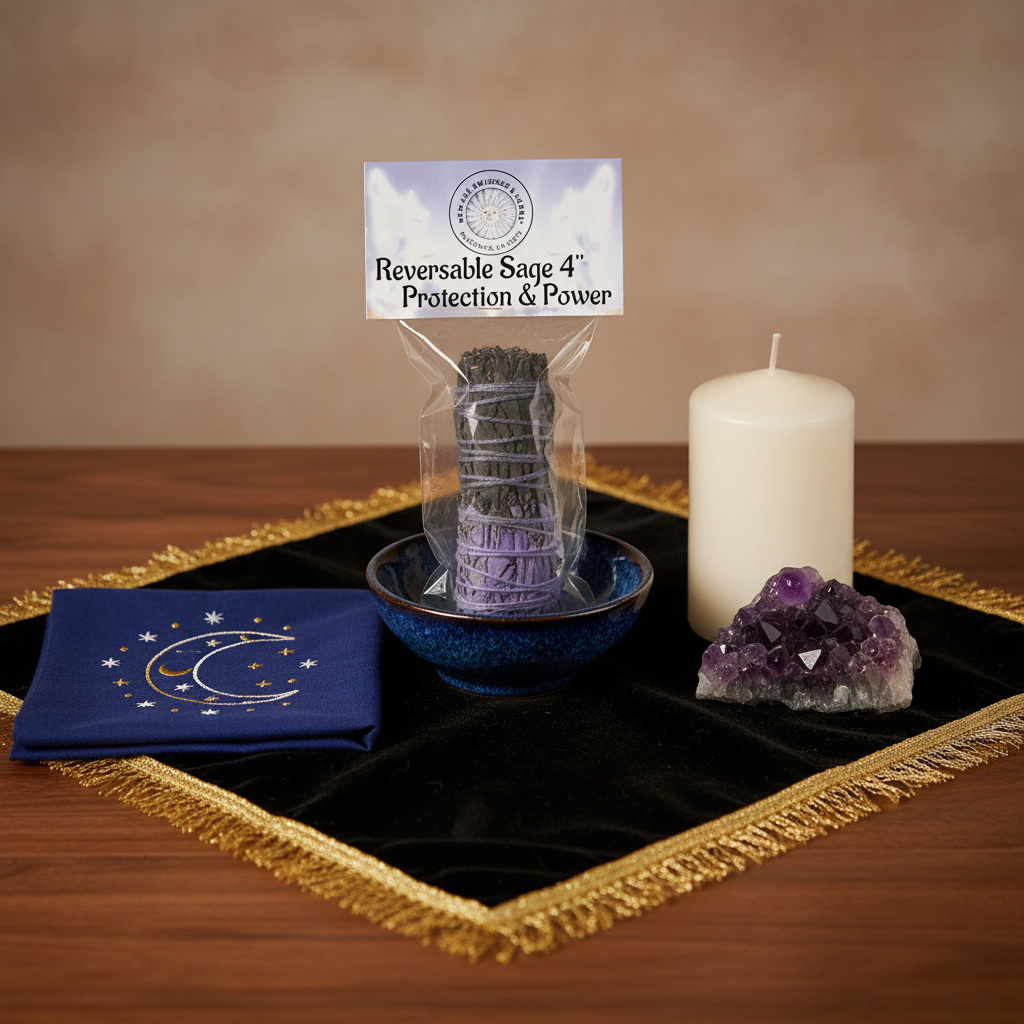 Protection and Power Reversible Smudge Stick, 4 Inch, styled on altar
