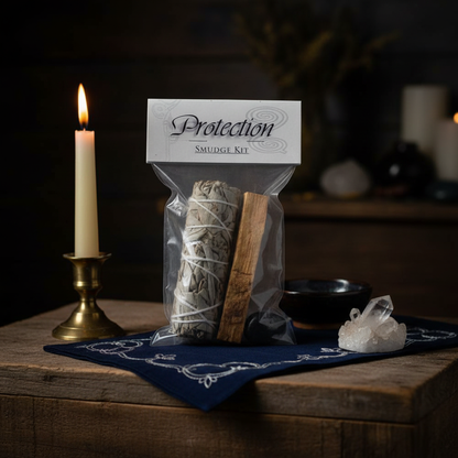 Protection Manifest It Smudge Kit, styled on altar