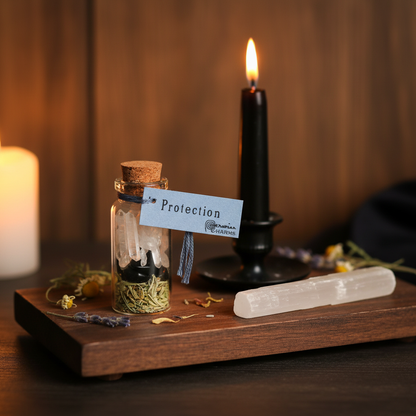 Protection Pocket Spellbottle, 2 Inches, styled on altar