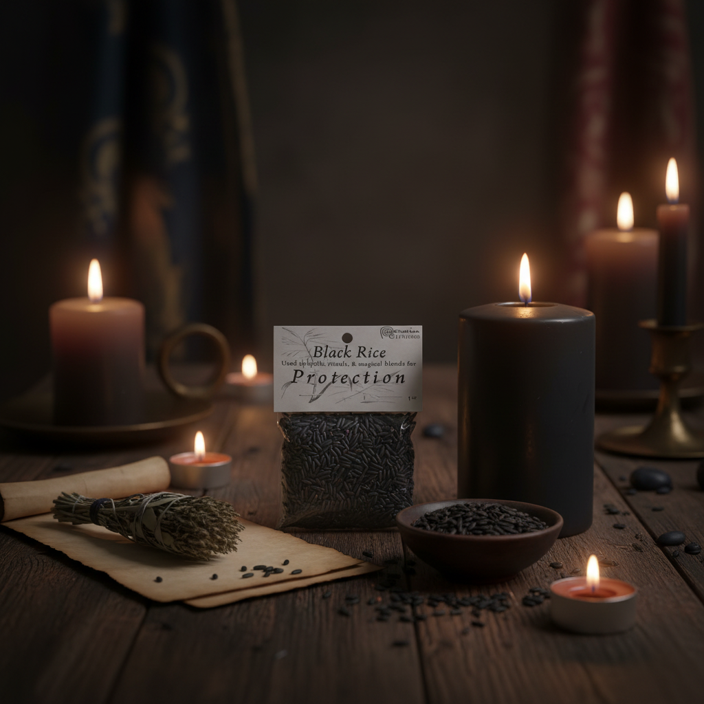Protection Rice, 1 oz Bag, styled on altar