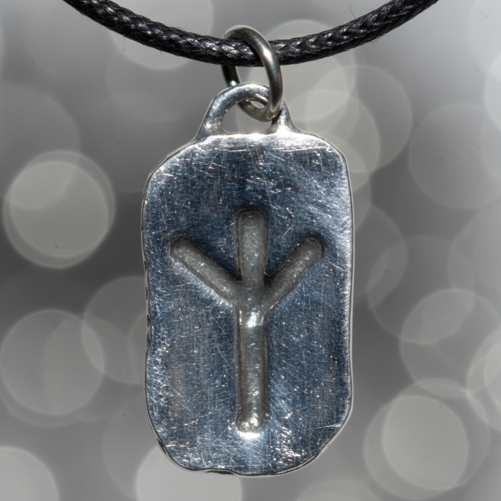 Protection Rune Pewter Pendant, detail view