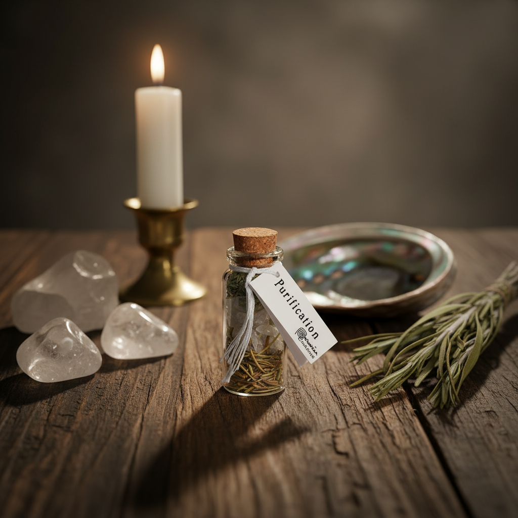 Purification Pocket Spellbottle, styled on altar