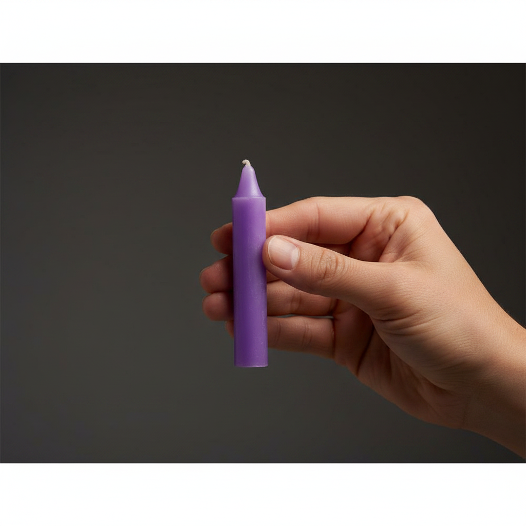 Purple 4" Household Candles, Set of 72, held in hand