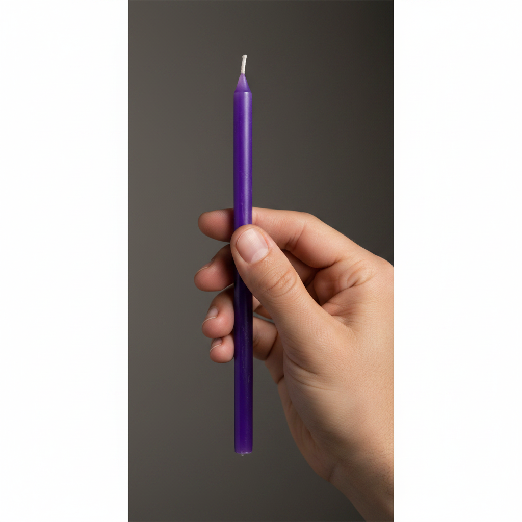 Purple Chime Candle Set of 6 — held in hand