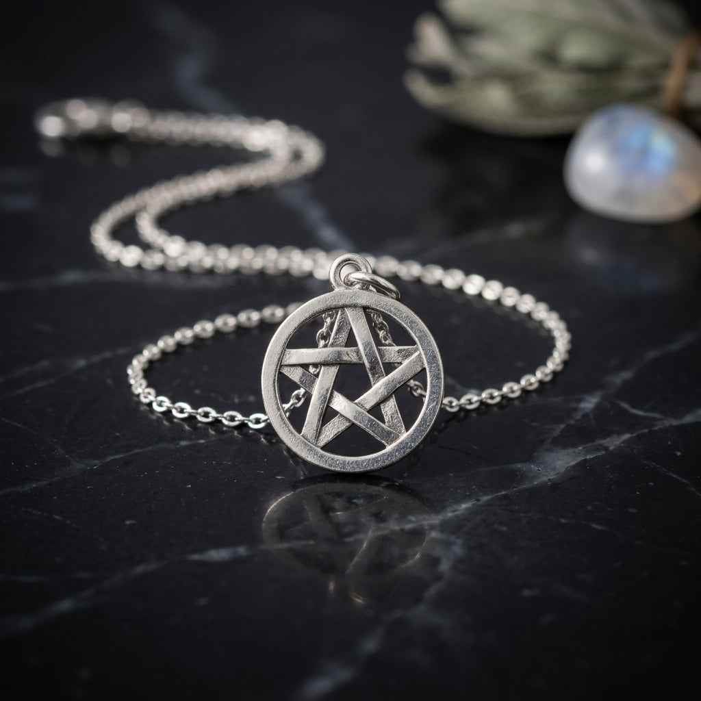 Silver Pentagram Amulet, 5/8"