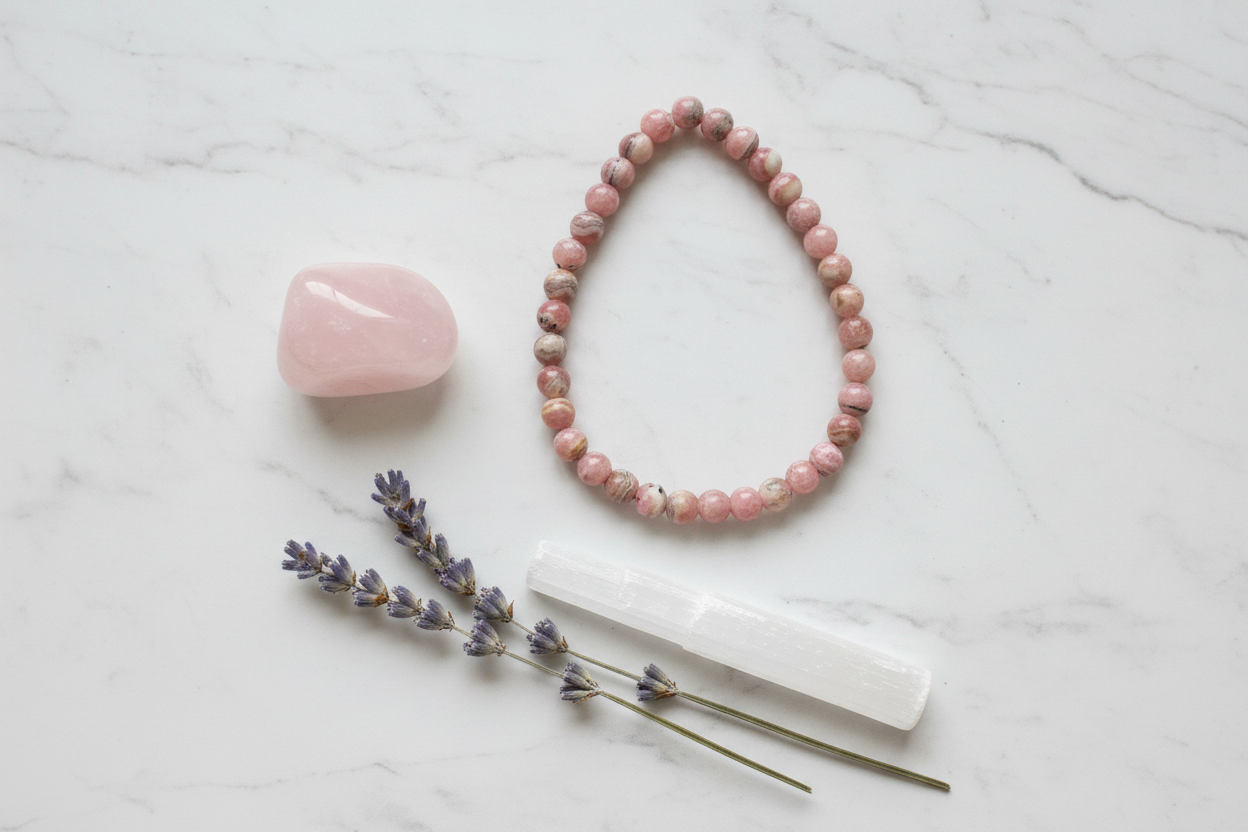 Rhodochrosite Bracelet – Marble Flat Lay