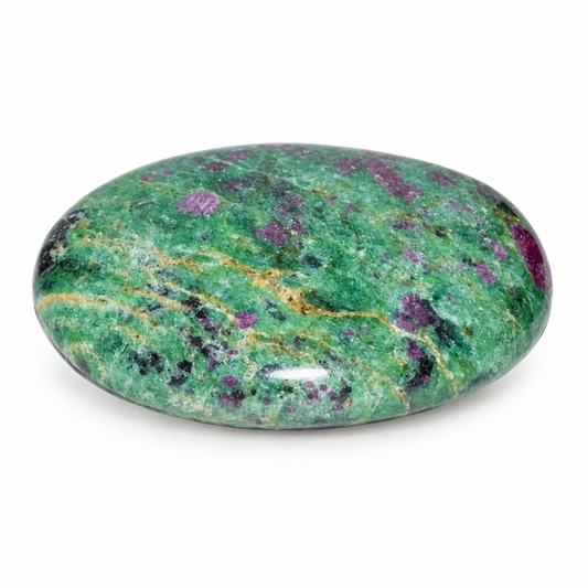 Ruby zoisite palm stone on white