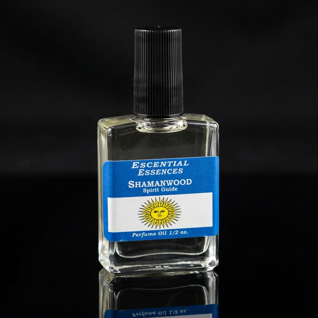 Comparison shot of Shamanwood Perfume Oil on reflective black surface, highlighting bottle details and premium presentation.