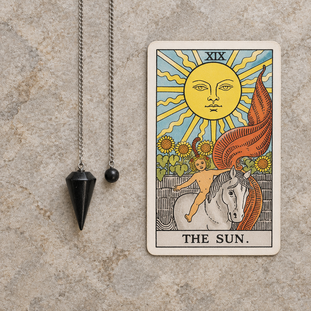 Shungite pendulum flat lay