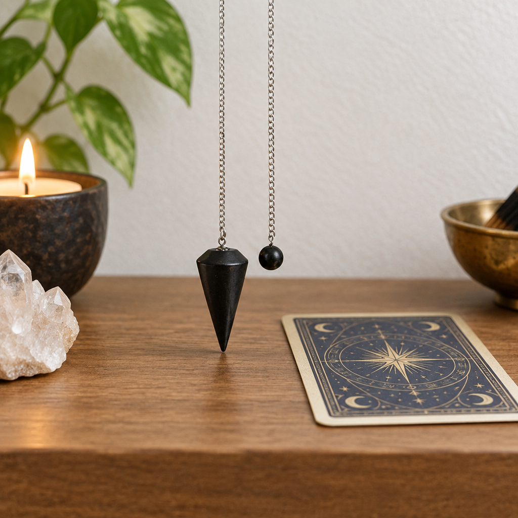 Shungite pendulum on altar
