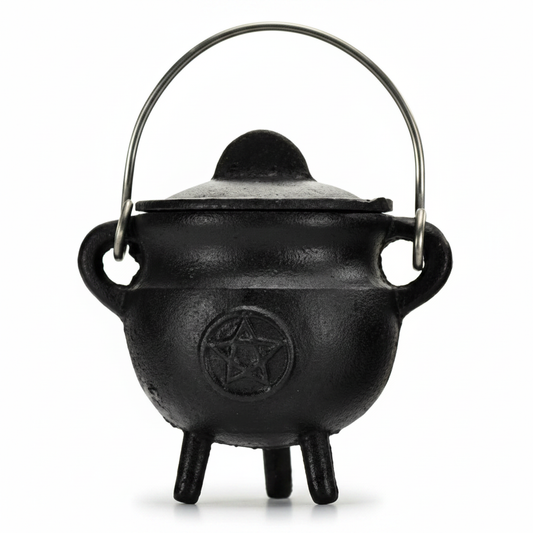 Small Pentacle Cast Iron Cauldron with Lid, 2¾"