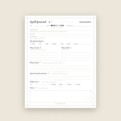 Spell Journal Page fillable PDF, full page view