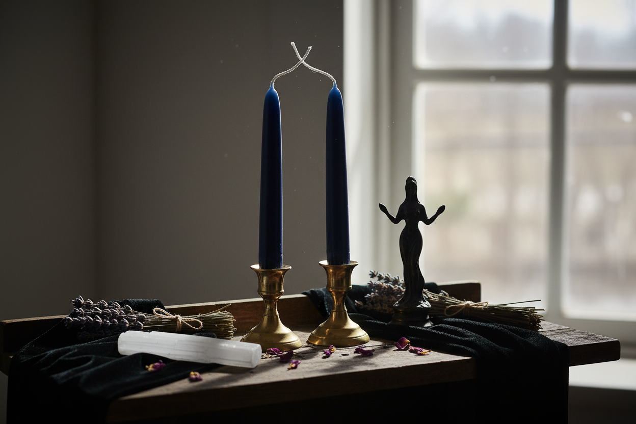 Styled Altar — Twin Navy Taper Candles