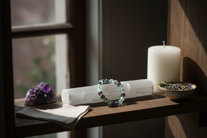 Fluorite Stone Bracelet, 8mm Beads, detail view