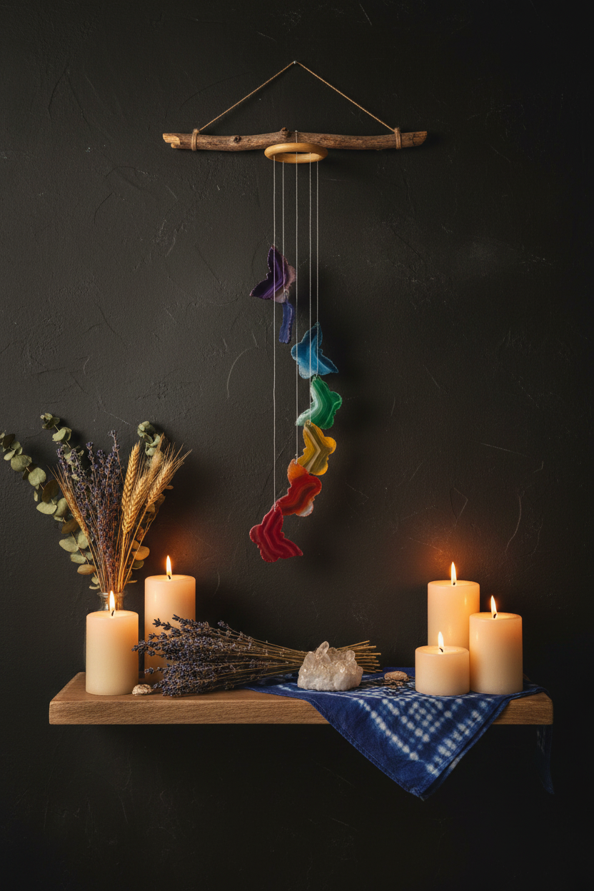 Agate Butterfly Wind Chime, 24 Inch, detail view