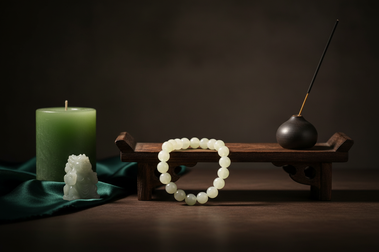 Chinese Jade Bracelet, 8mm, detail view