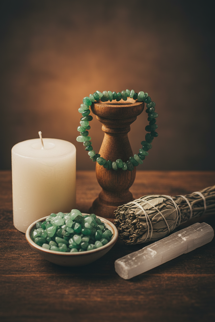 Green Aventurine Chip Bracelet, 3 1/8 Inches, alternate view