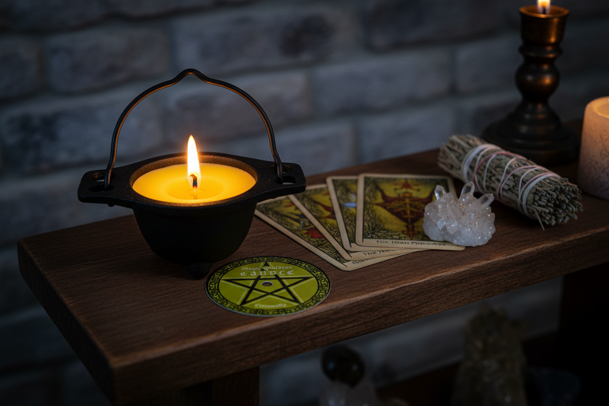 Citronella Candle in Cast Iron Cauldron, detail view