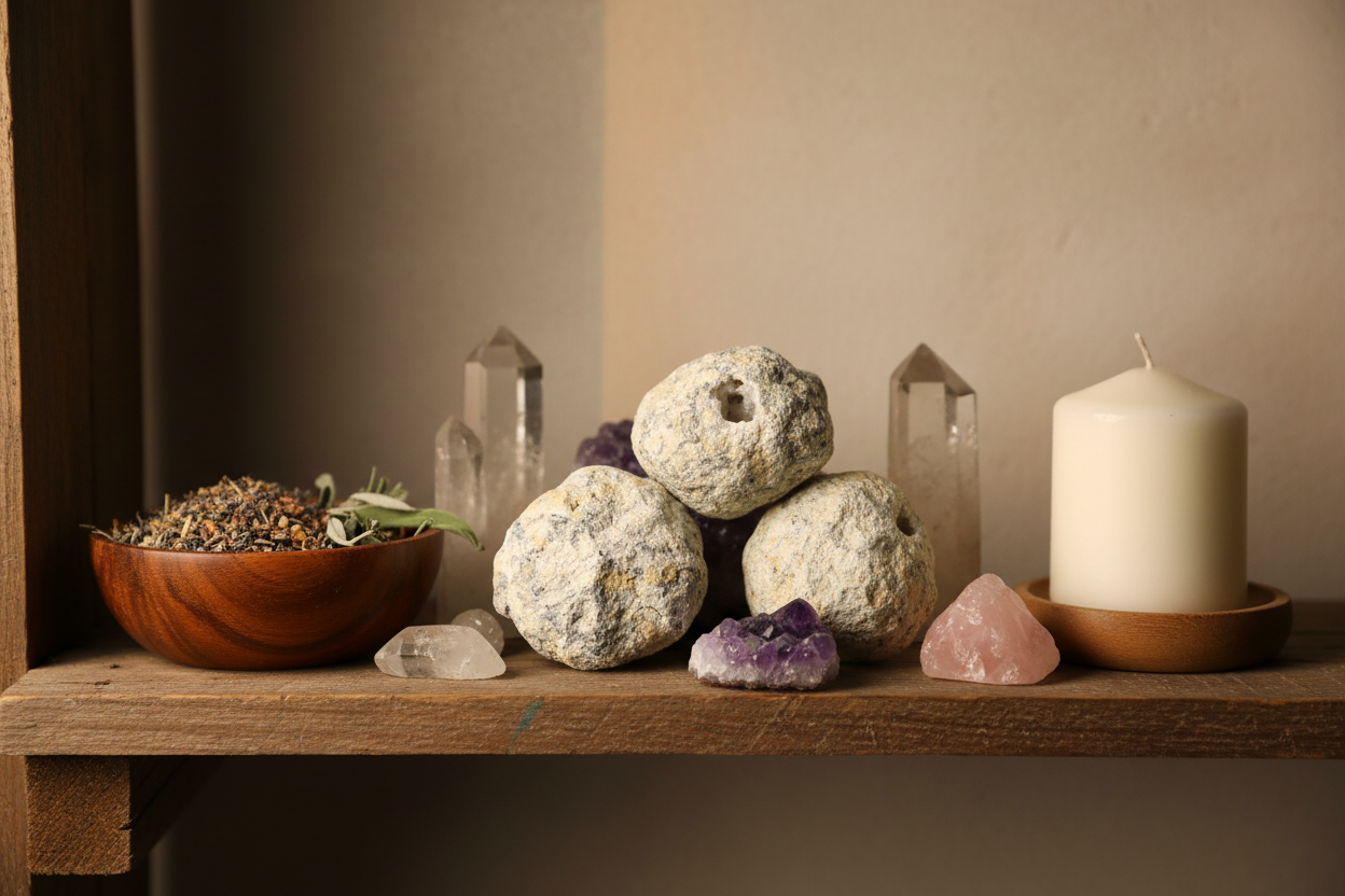 4 Crackable Geodes from Morocco, shown in use
